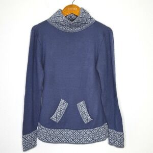 South American‎ Side Alpaca Blend Mock neck Sweater Blue